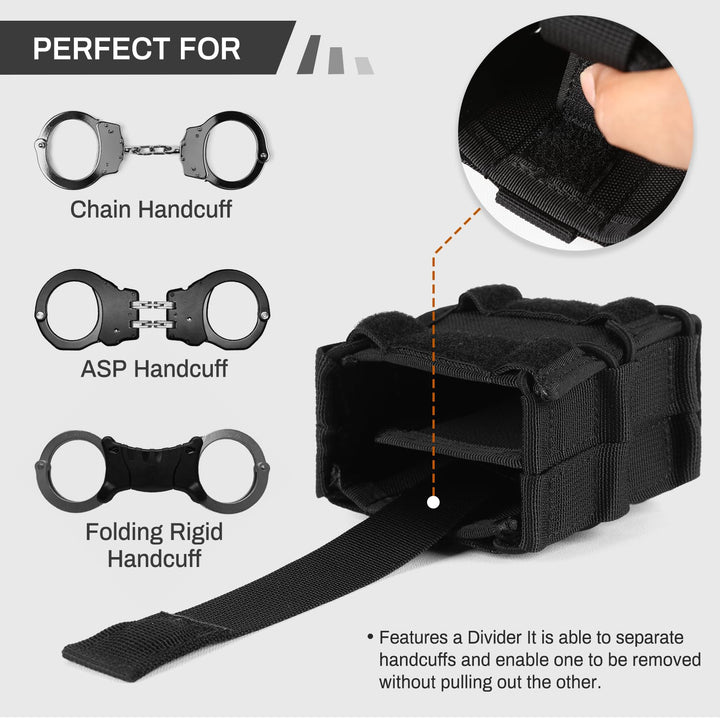 Amarican Open-Top MOLLE Tactical Handcuff Holster, Fits ASP, Hinged, Chain, Rigid, High-Speed Gear Handcuffs, Law Enforcement Cuff Holder, Compatible with Molle Belts Vest